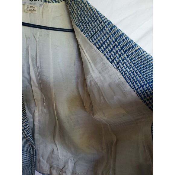 Vtg Ciaosport Ltd. Women’s Teal & Beige Houndstooth Blazer Silk and Cotton Sz 12 - Picture 9 of 12